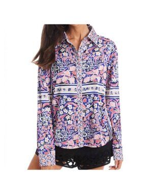 Allison New York Mia Button Down Long Sleeve Shirt Floral Scarf Size Large New